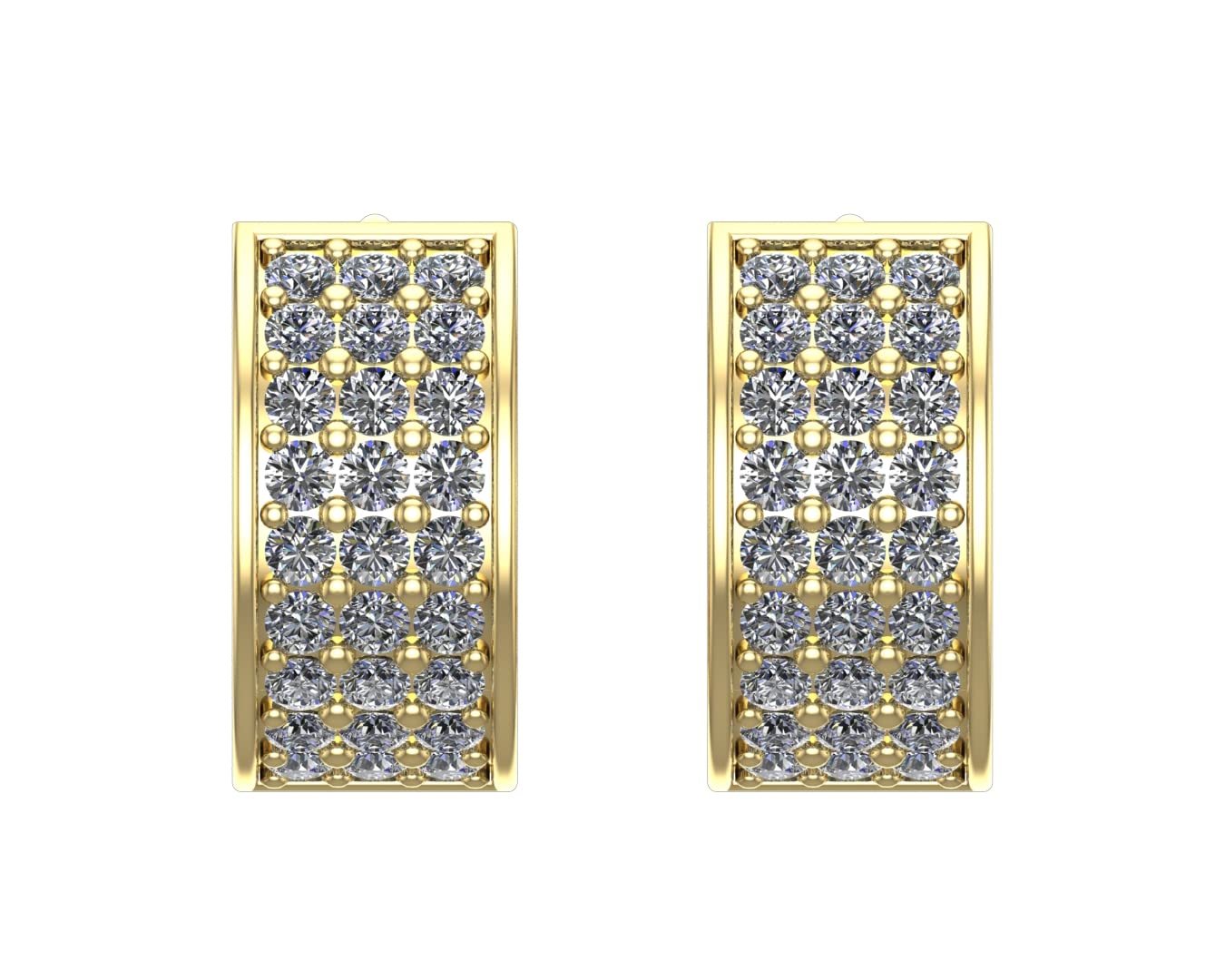 1 Carat 14K Yellow Gold 3 Rows Pave Set Cuff Huggie Diamond Earrings Premium Collection (H-I Color)