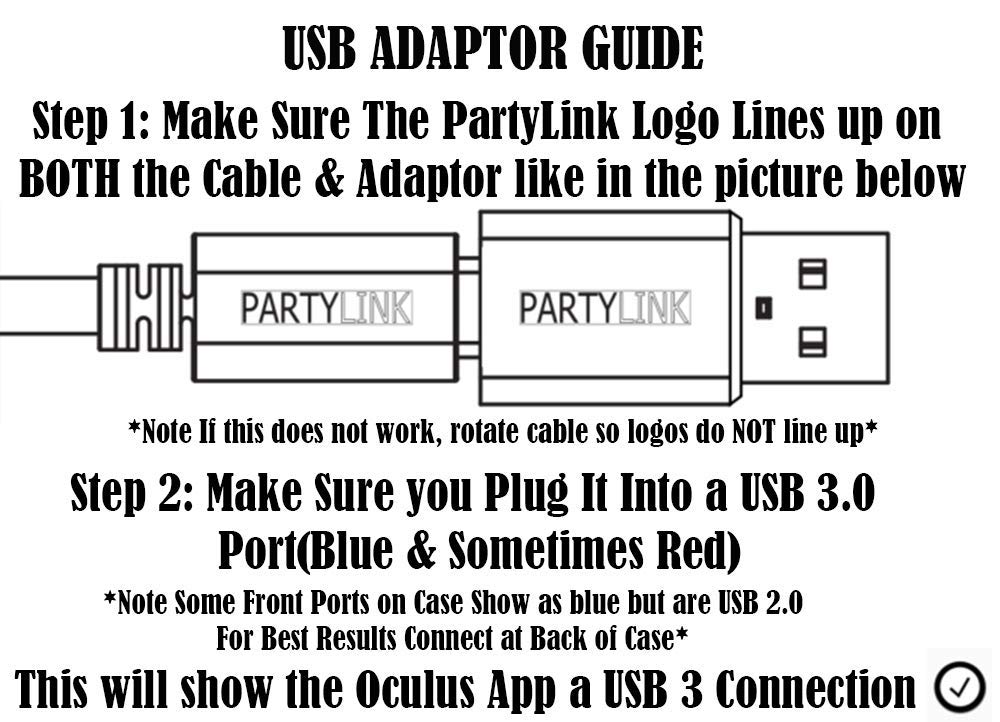 PartyLink 10ft(3m) USB Type-C Cable | Compatible with Oculus Quest & Quest2 Link | High Speed Data Transfer & Fast Charging | USB-A Adapter [USB-IF Certified]