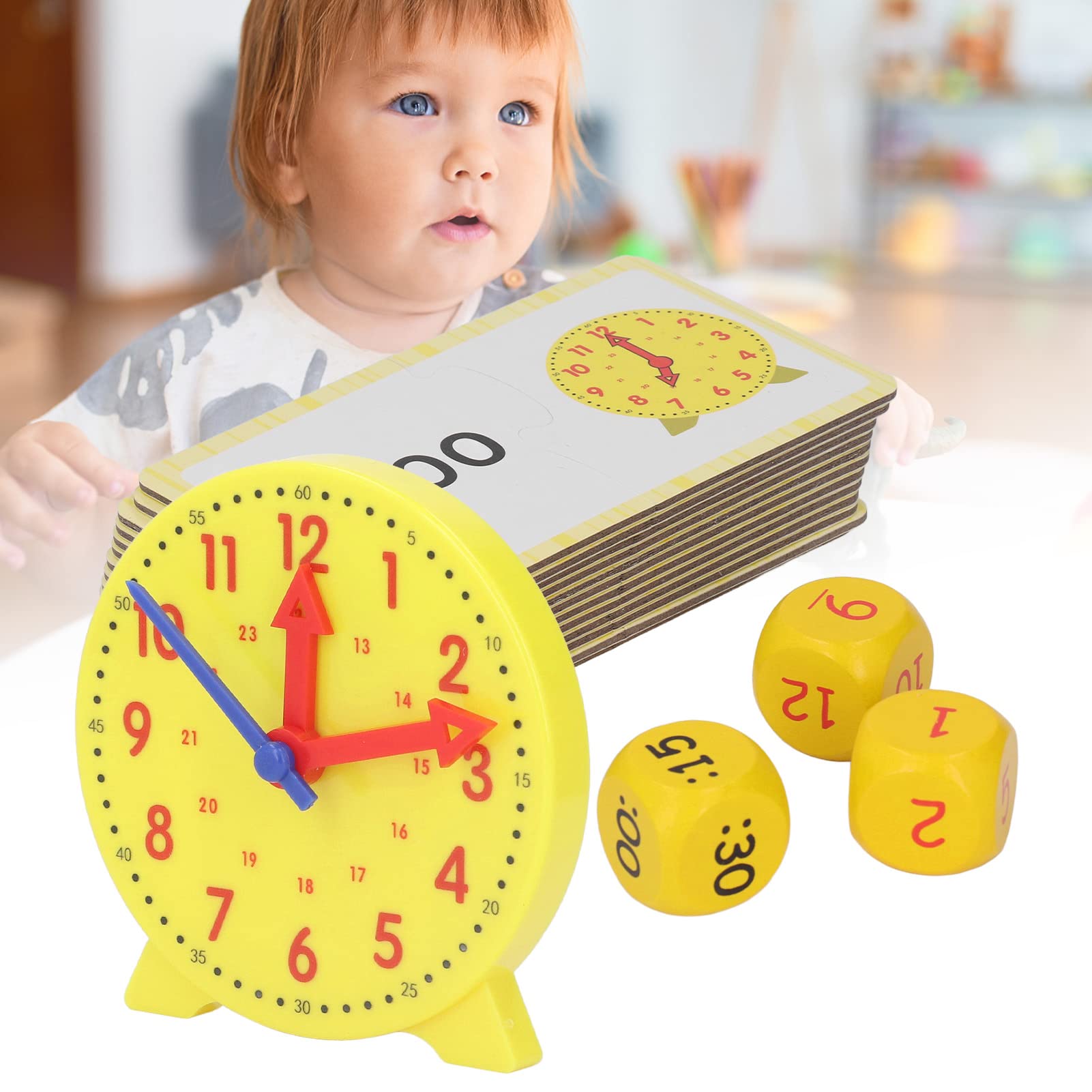 VBESTLIFE Kids, Educational Learning Teaching Clock Toy Gift with 3 Dices 24 Cards Teaching Clocks for Kids Early Development & Activity Toys