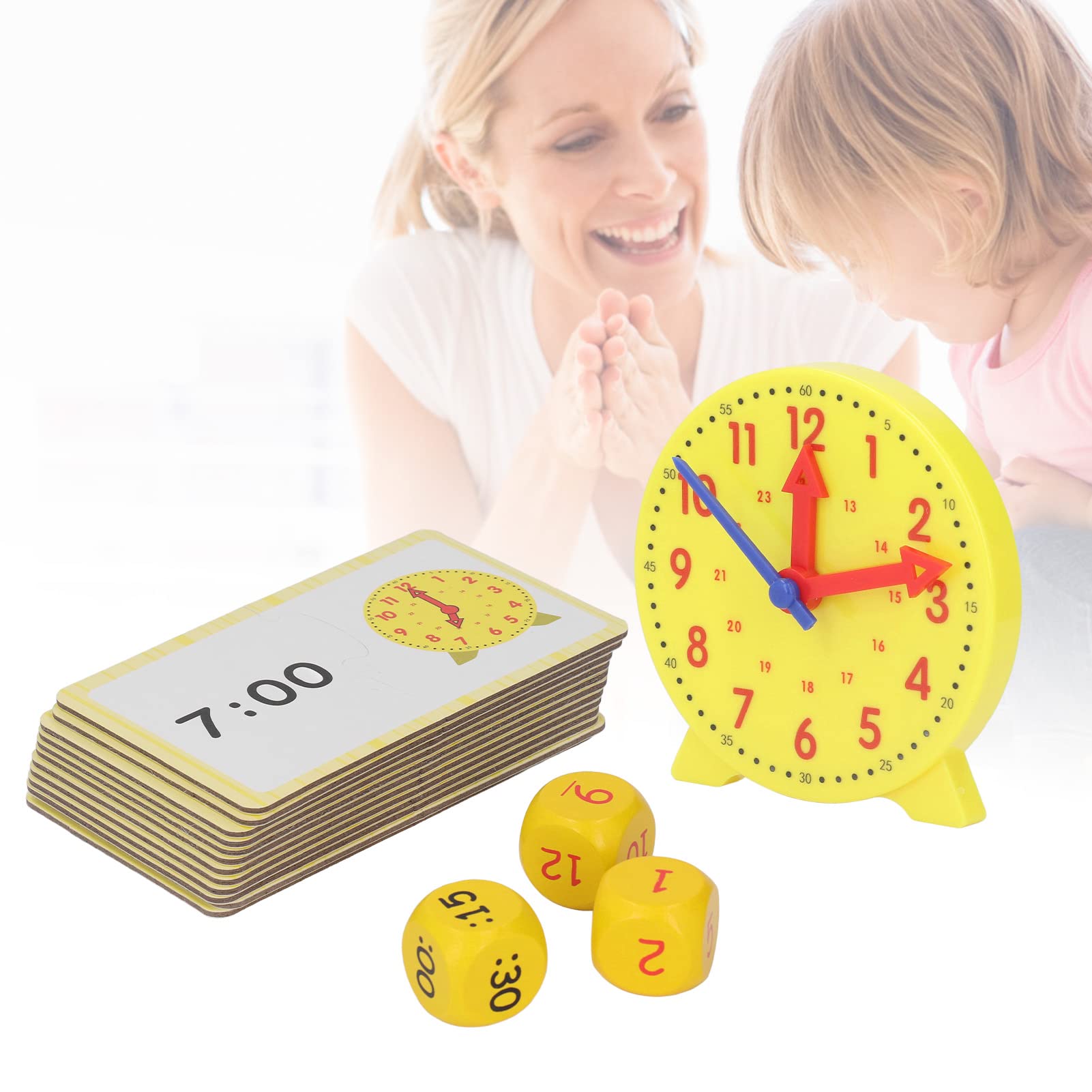 VBESTLIFE Kids, Educational Learning Teaching Clock Toy Gift with 3 Dices 24 Cards Teaching Clocks for Kids Early Development & Activity Toys