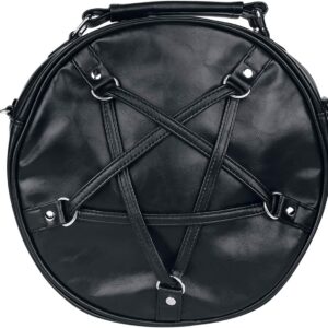 Lost Queen Pentagram Handbag Round - Gothic Crossbody Purse - Black Faux Leather Bag