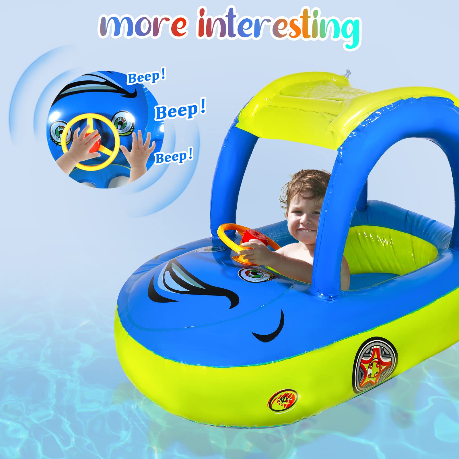 Baby Pool Float with UPF 50+ Canopy,Car Shaped Babies Swim Float Boat for Toddler Infant Swim Ring Pool Spring Floaties Summer Beach Outdoor Play