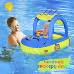 Baby Pool Float with UPF 50+ Canopy,Car Shaped Babies Swim Float Boat for Toddler Infant Swim Ring Pool Spring Floaties Summer Beach Outdoor Play