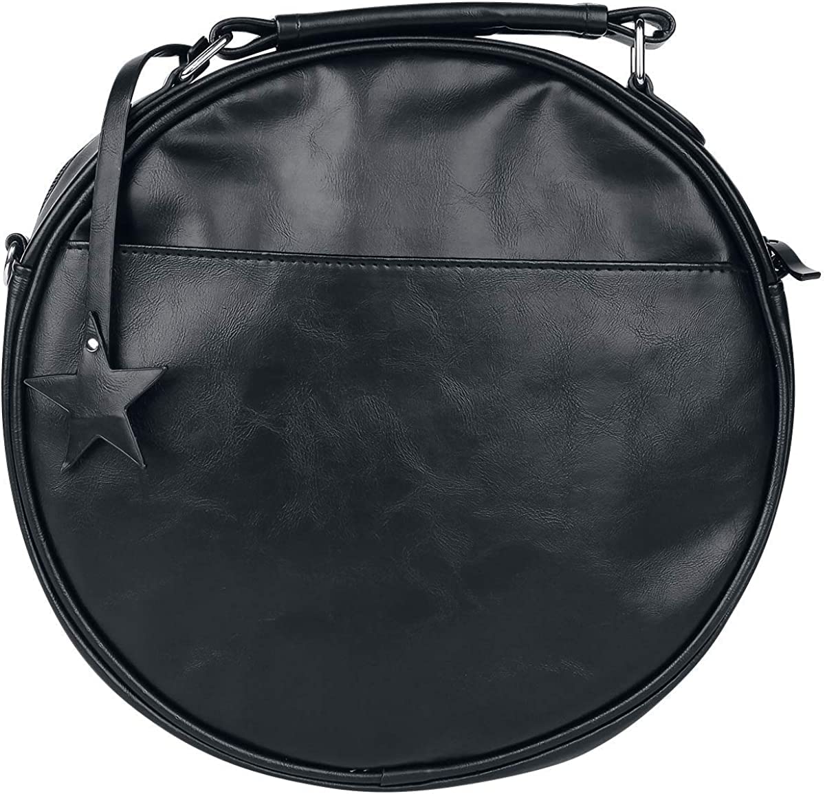 Lost Queen Pentagram Handbag Round - Gothic Crossbody Purse - Black Faux Leather Bag