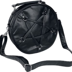 Lost Queen Pentagram Handbag Round - Gothic Crossbody Purse - Black Faux Leather Bag