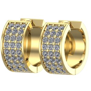 1 Carat 14K Yellow Gold 3 Rows Pave Set Cuff Huggie Diamond Earrings Premium Collection (H-I Color)