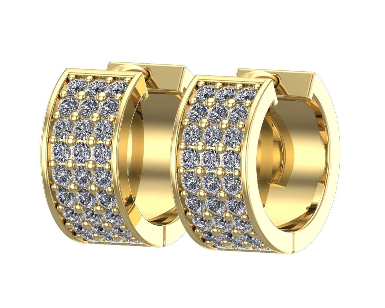 1 Carat 14K Yellow Gold 3 Rows Pave Set Cuff Huggie Diamond Earrings Premium Collection (H-I Color)