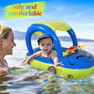 Baby Pool Float with UPF 50+ Canopy,Car Shaped Babies Swim Float Boat for Toddler Infant Swim Ring Pool Spring Floaties Summer Beach Outdoor Play