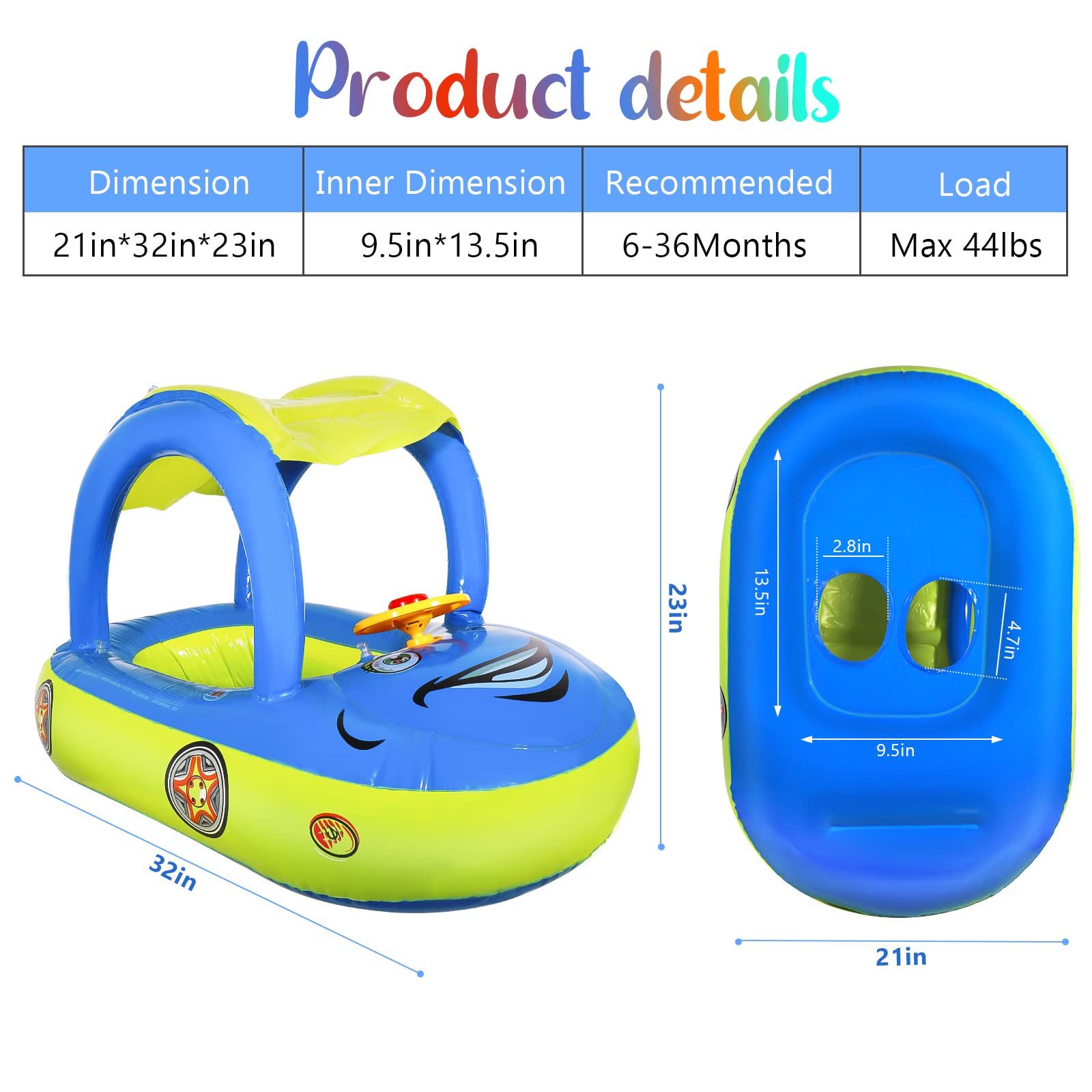 Baby Pool Float with UPF 50+ Canopy,Car Shaped Babies Swim Float Boat for Toddler Infant Swim Ring Pool Spring Floaties Summer Beach Outdoor Play