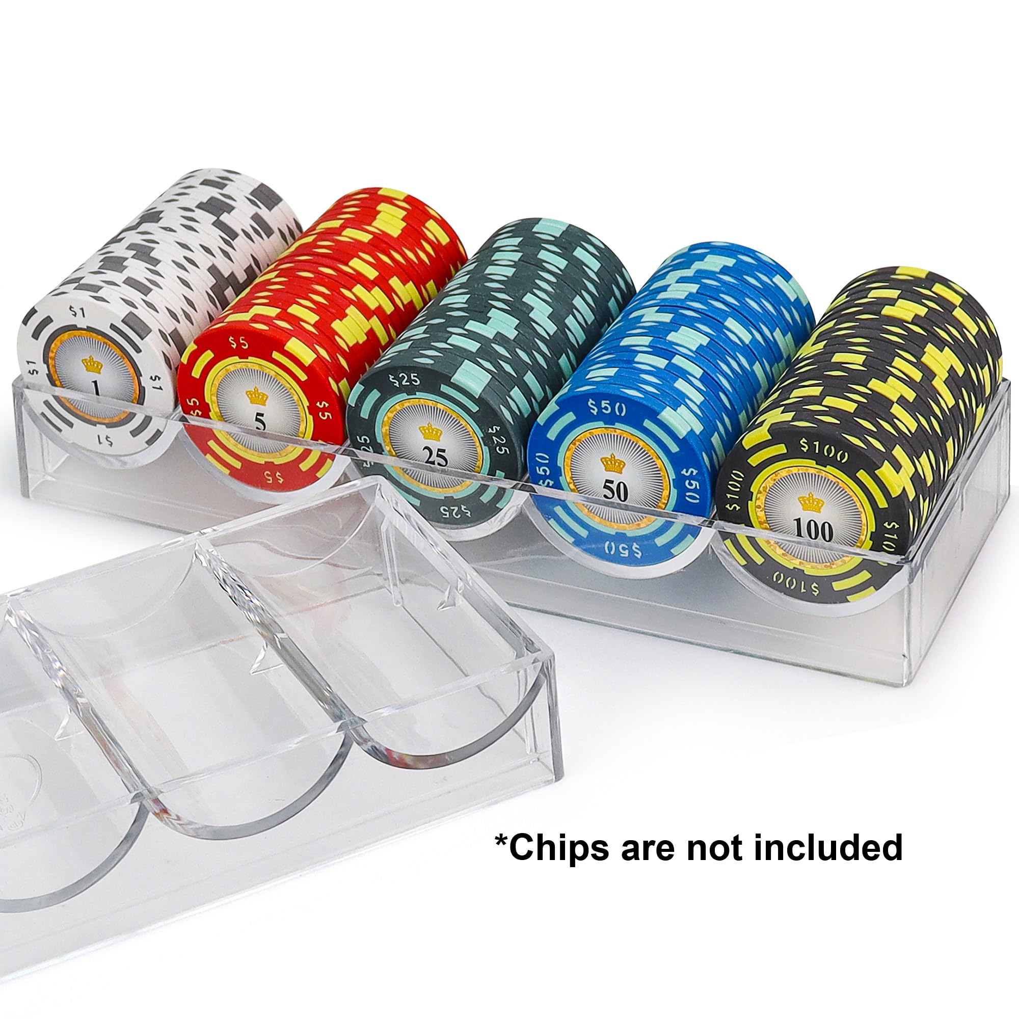 Versa Games 10 Clear Acrylic Poker Chip Trays - Casino Grade - 30% Thicker Than Standard Chip Trays - for Standard Size Poker Chips & Clay Poker Chips - 10 Poker Chip Racks - Each Holds 100 Chips