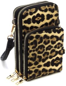 mizuba small crossbody cell phone purse mini messenger shoulder bag crossbody wallet with credit card slots (a-leopard)