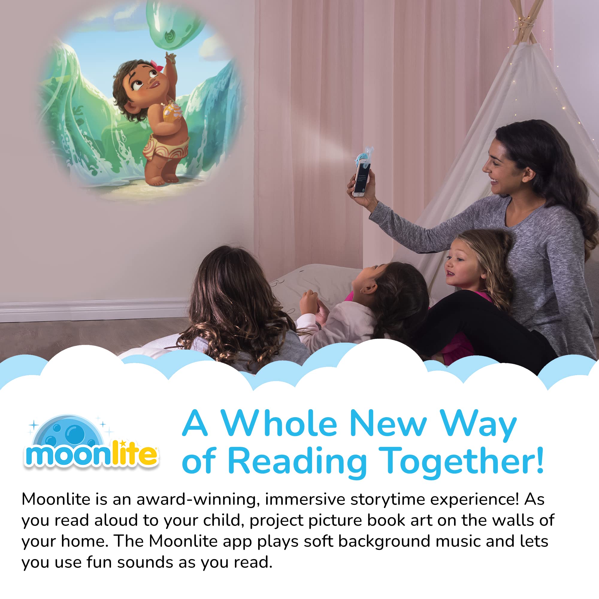 Moonlite Storytime Moana Storybook Reel, A Magical Way to Read Together, Digital Story for Projector, Fun Sound Effects, Learning Gifts for Kids Ages 1 Year and Up