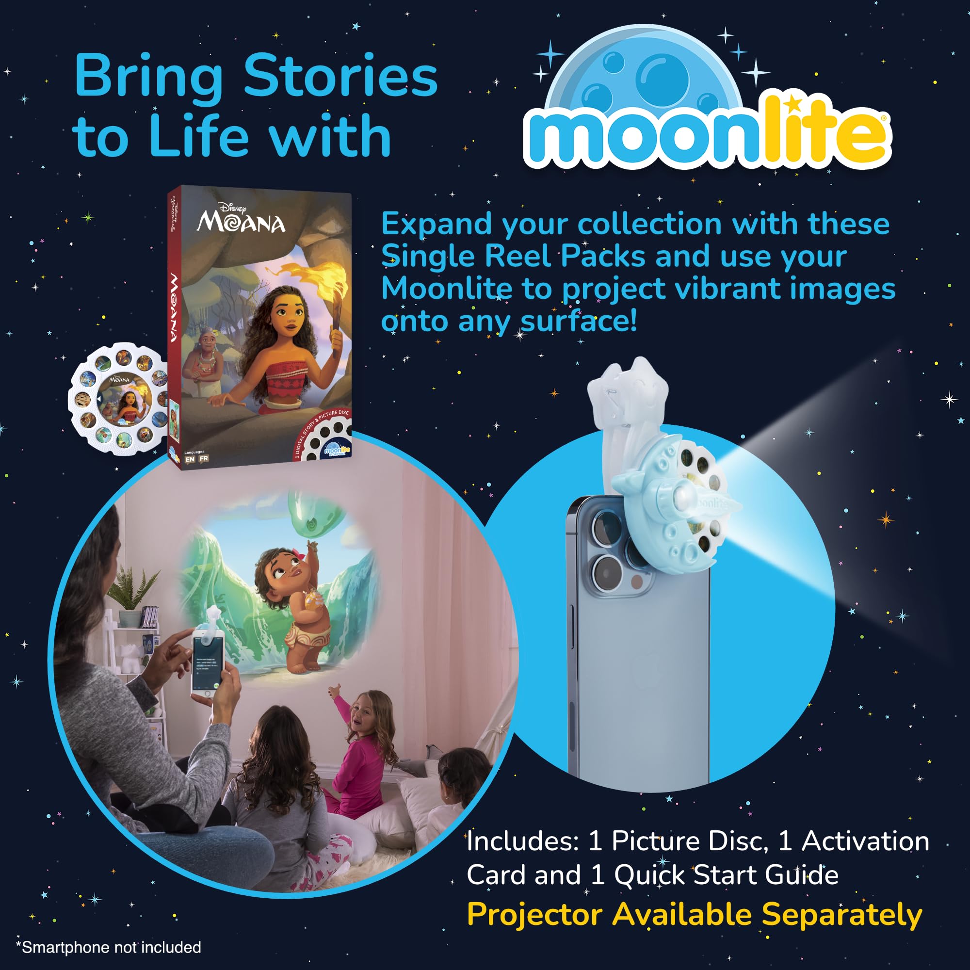 Moonlite Storytime Moana Storybook Reel, A Magical Way to Read Together, Digital Story for Projector, Fun Sound Effects, Learning Gifts for Kids Ages 1 Year and Up