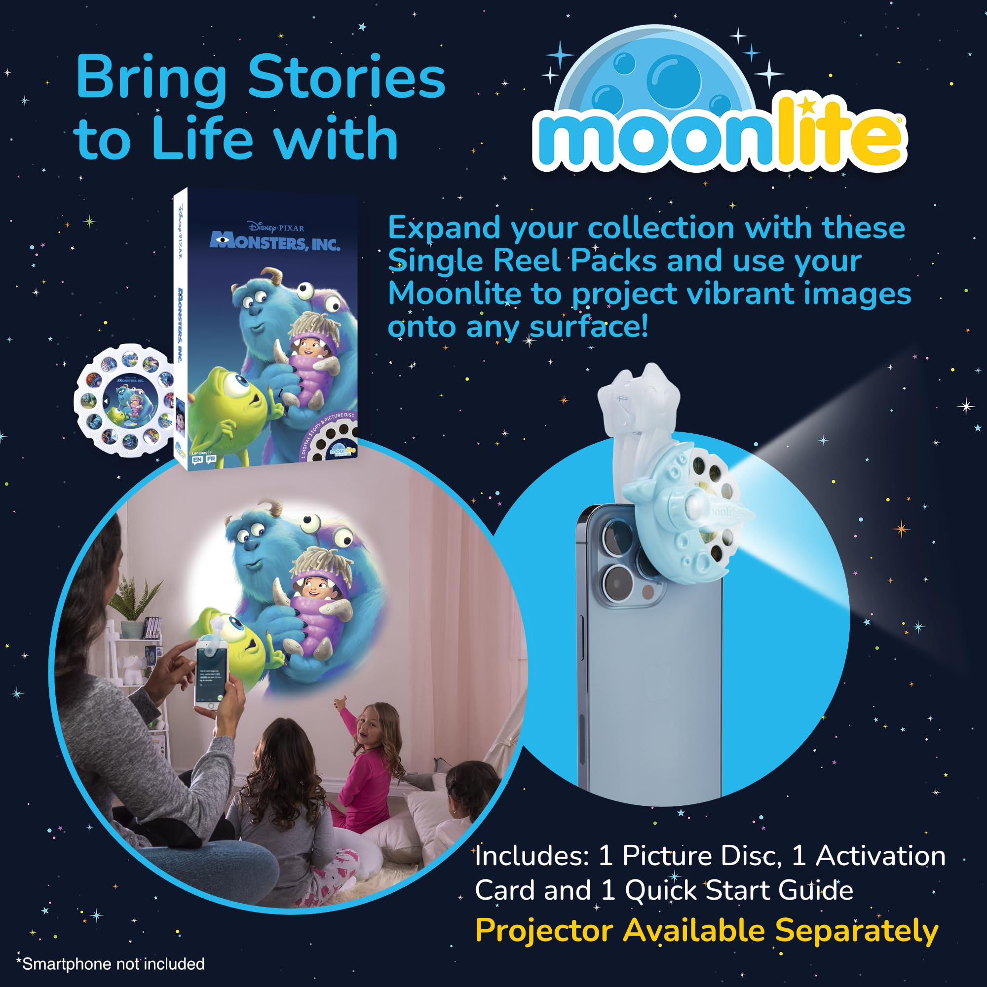 Moonlite Storytime Monsters Inc Storybook Reel, A Magical Way to Read Together, Digital Story for Projector, Fun Sound Effects, Learning Gifts for Kids Ages 3+ Years and Up