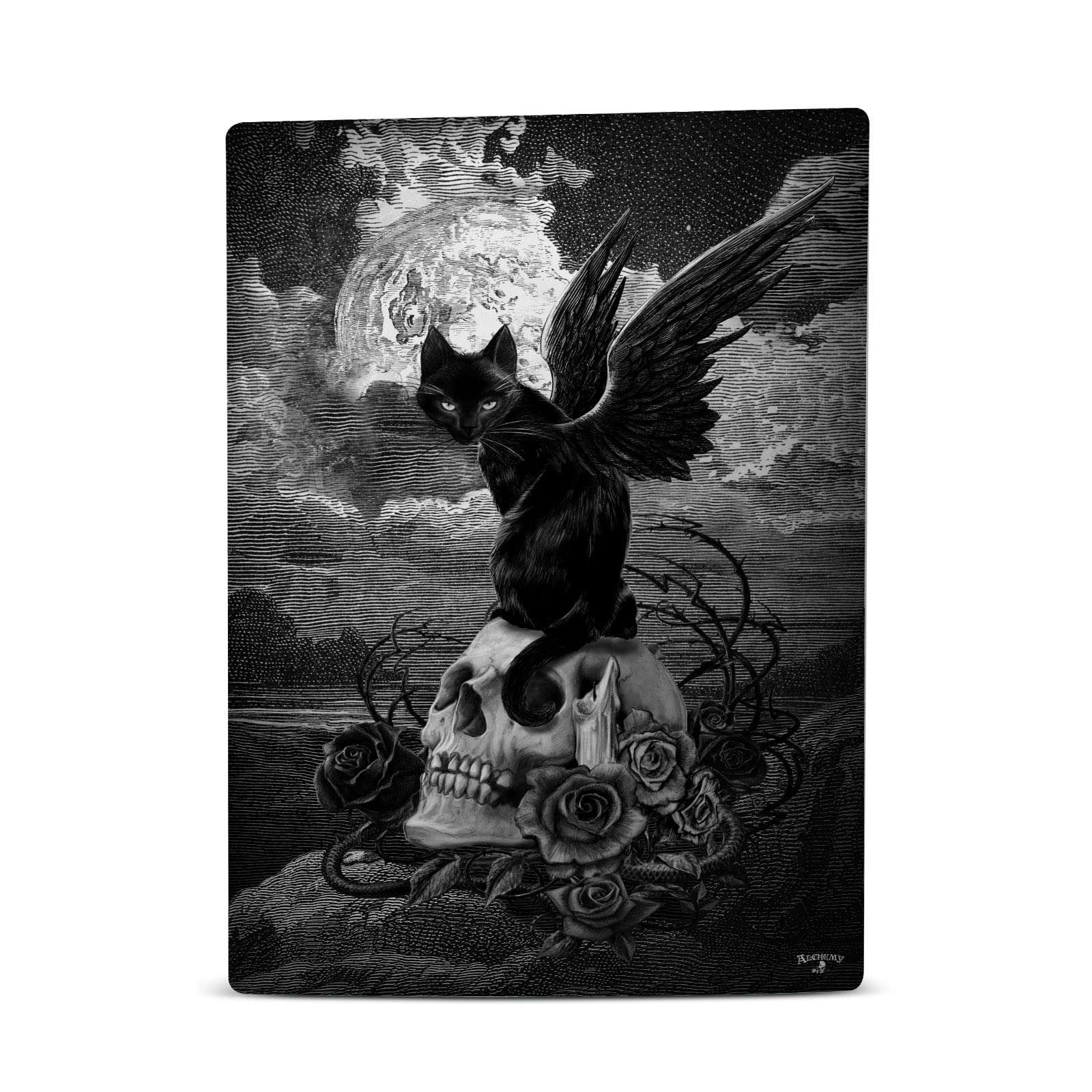 Head Case Designs Officially Licensed Alchemy Gothic Nine Lives of Poe Skull Cat Gothic Vinyl Faceplate Gaming Skin Decal Compatible with Sony Playstation 5 PS5 Disc Console & DualSense Controller