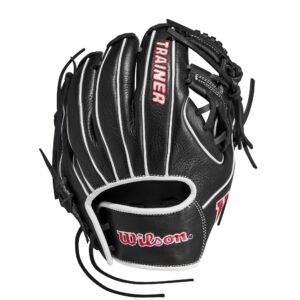 Wilson 27.5” Infield Pancake Training Baseball Glove - Right Hand Throw, Black/Red