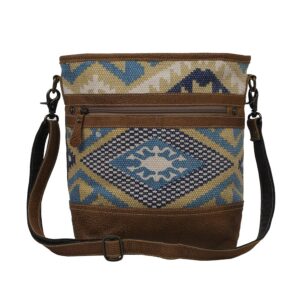 Myra Bag Western Leather Shoulder Bag for Women - Upcycled Canvas Crossbody Bag Indigo Craft