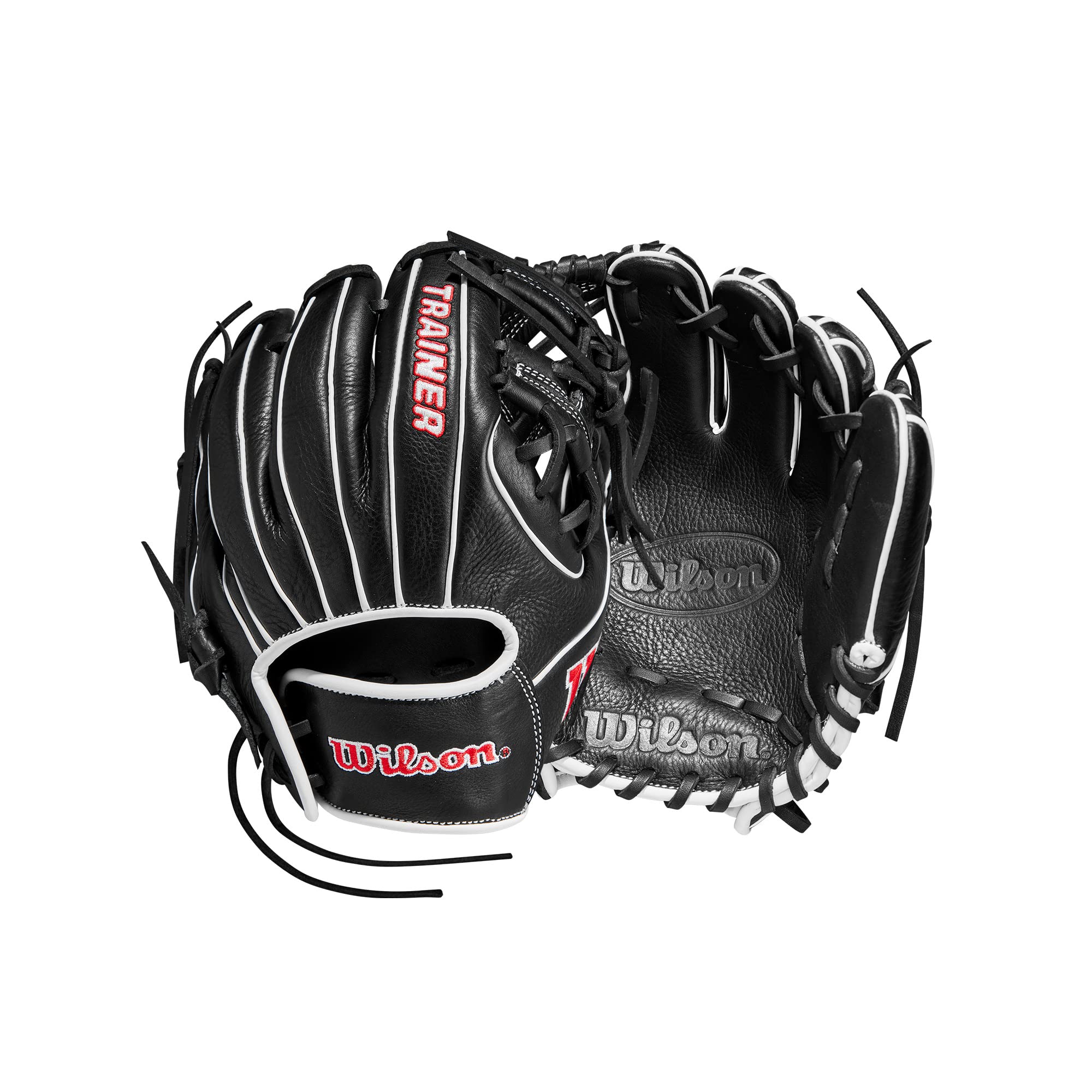 Wilson 27.5” Infield Pancake Training Baseball Glove - Right Hand Throw, Black/Red