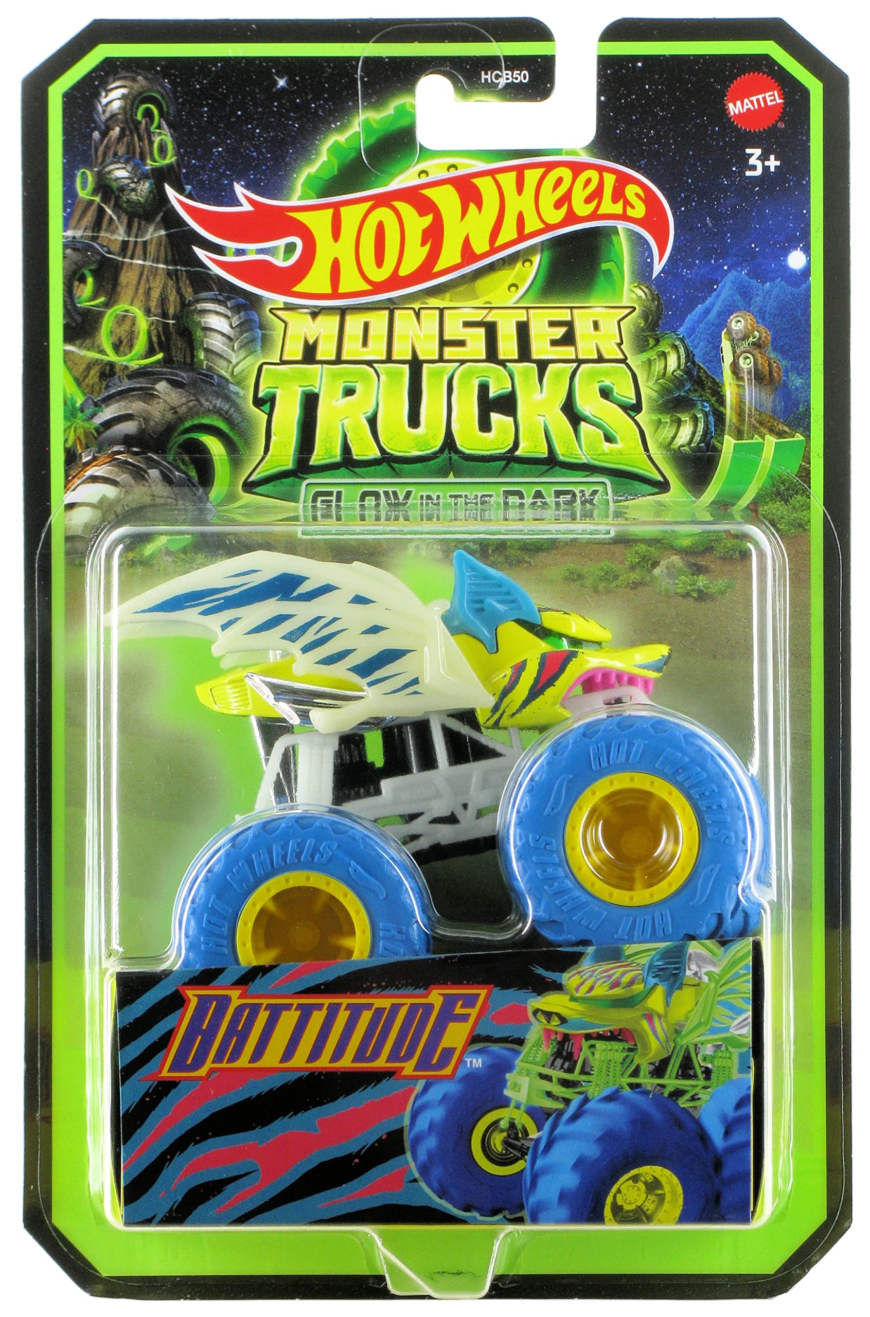 Hot Wheels 2023 Monster Trucks 1:64 Scale Diecast Glow in The Dark Battitude