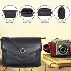 Leather Flapover Crossbody Handbag Purse for Women with Adjustable Strap & Overflap Snap Closure Tote/Bag (Black NDM)