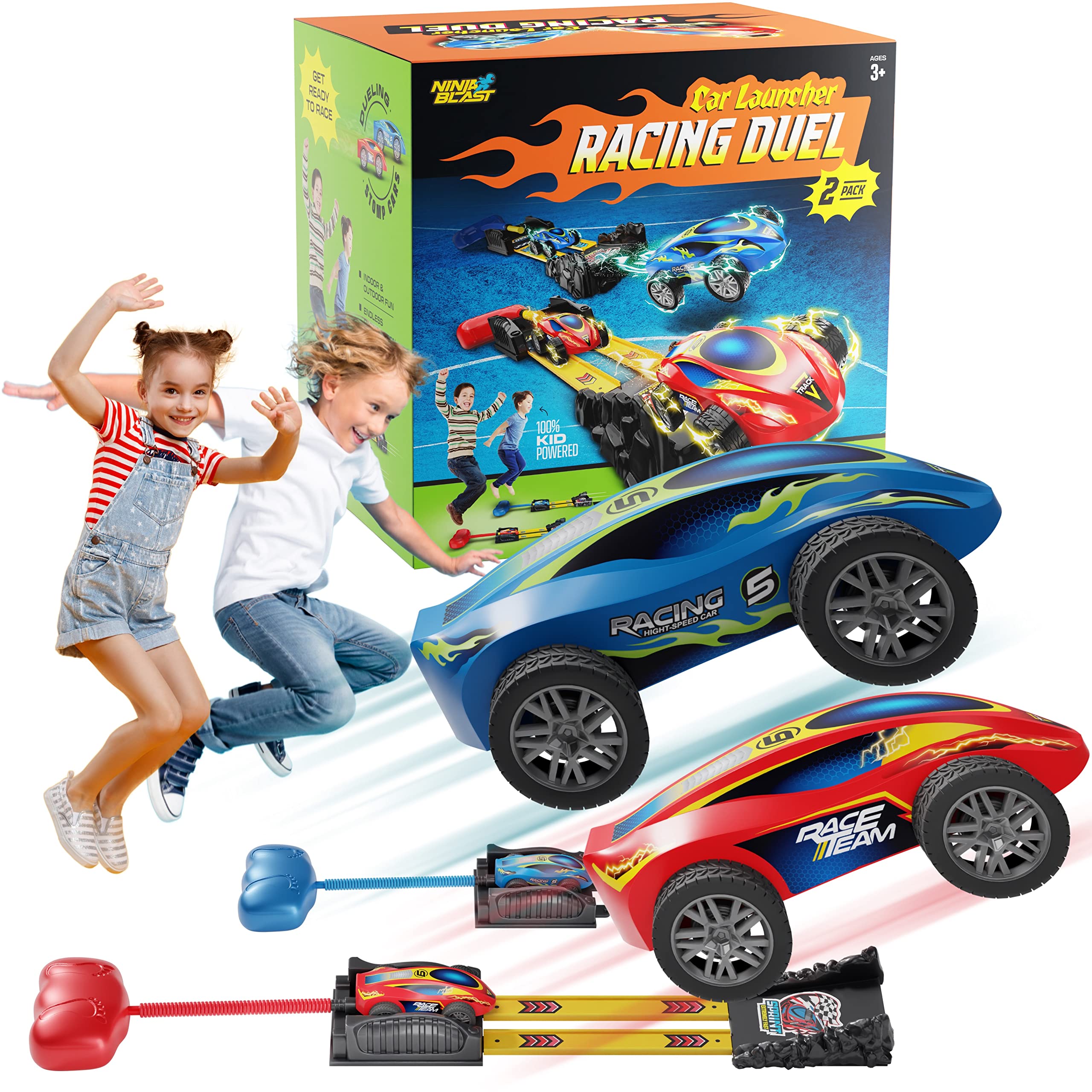 Car Rocket Launcher Toy for Kids Ages 3, 4, 5, 6 + Year Old Boys Toys - 2 Race Cars, Stomp Launch Pads Boy Gift Outdoor Birthday Gifts & Girls Age 3+ (2 Pack)