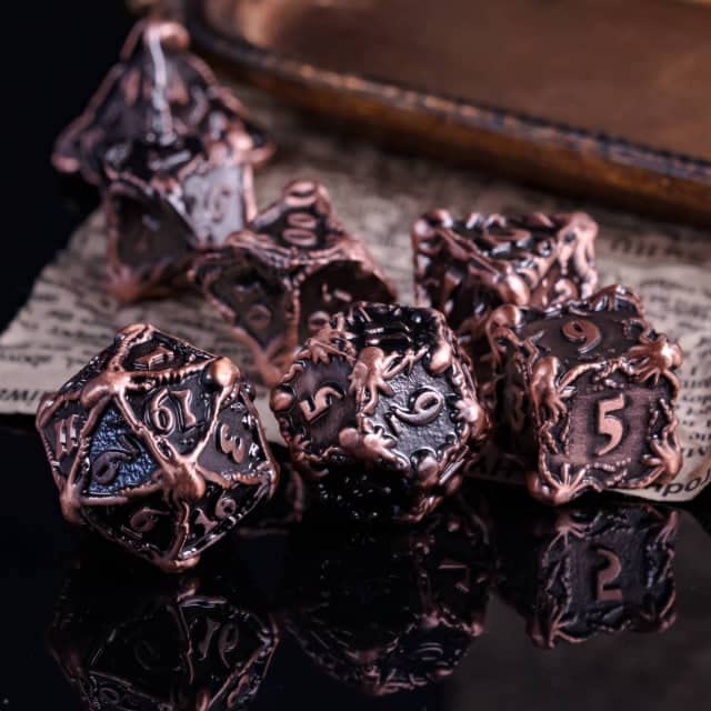 Burning Copper Storm Kraken DND Metal Dice Set for Dungeons and Dragons Gifts, D&D, D and D, Pathfinder, Accessories, D20, Polyhedral, Resin Dice, Metal, Dice Tray, Tower, Bag, Box