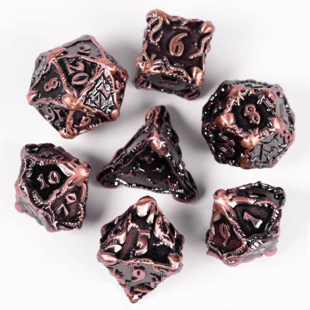 Burning Copper Storm Kraken DND Metal Dice Set for Dungeons and Dragons Gifts, D&D, D and D, Pathfinder, Accessories, D20, Polyhedral, Resin Dice, Metal, Dice Tray, Tower, Bag, Box