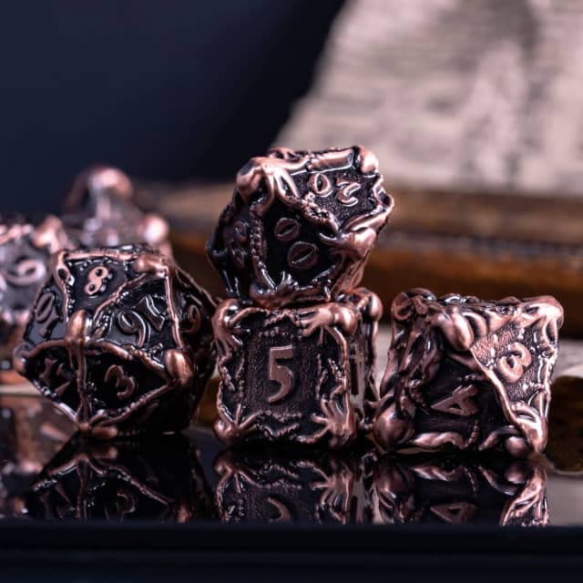 Burning Copper Storm Kraken DND Metal Dice Set for Dungeons and Dragons Gifts, D&D, D and D, Pathfinder, Accessories, D20, Polyhedral, Resin Dice, Metal, Dice Tray, Tower, Bag, Box