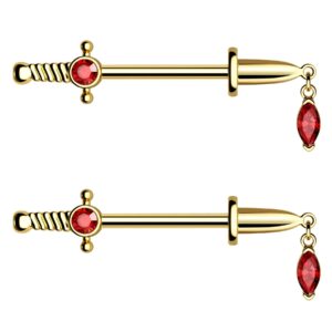 CM Crareesi Mania Dagger Nipple Ring 14G Gold Nipple Rings 316L Surgical Steel Nipple Piercing Jewelry Dangle Nipple Rings Dangling Nipple Piercing Jewelry