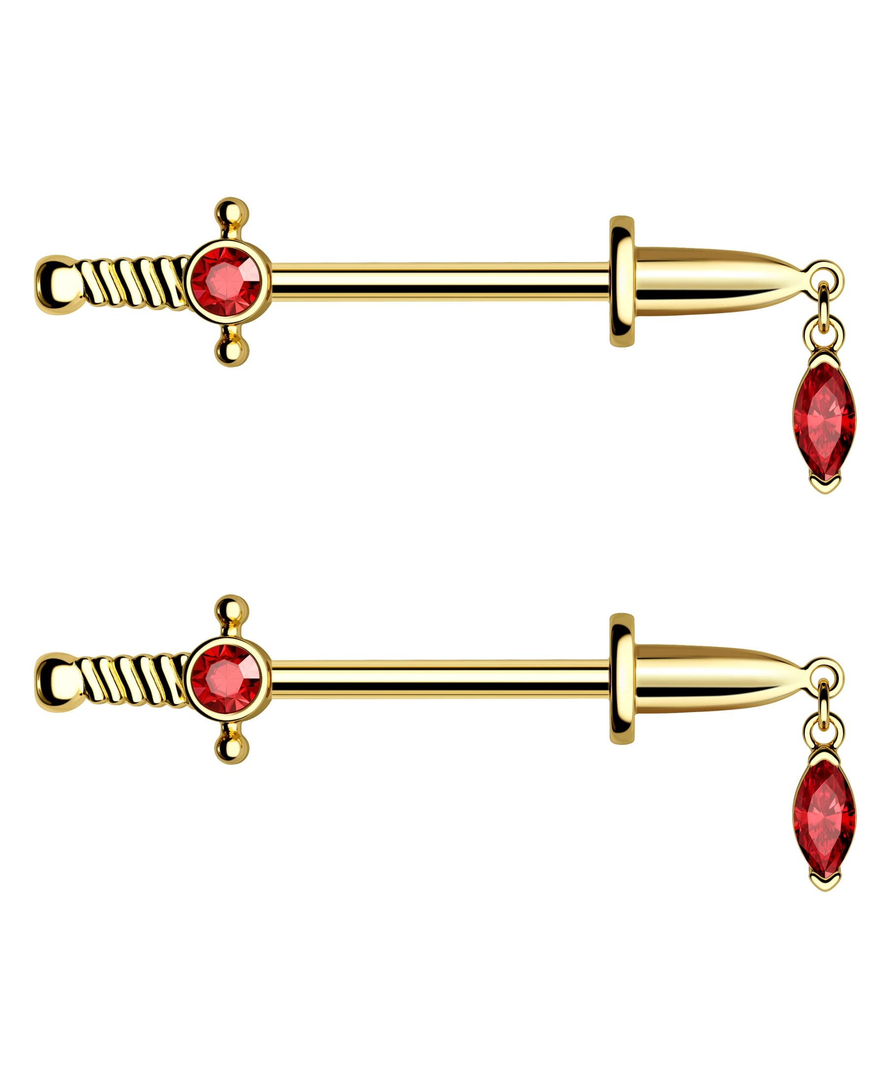 CM Crareesi Mania Dagger Nipple Ring 14G Gold Nipple Rings 316L Surgical Steel Nipple Piercing Jewelry Dangle Nipple Rings Dangling Nipple Piercing Jewelry