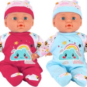 Liberty Imports 2 Pack Twin Baby Dolls Playset - 12" Realistic Soft Body Talking Newborn Boy & Girl Toy Dolls with Magic Milk Bottles Accessories for Kids Imaginative Pretend Play Nursing