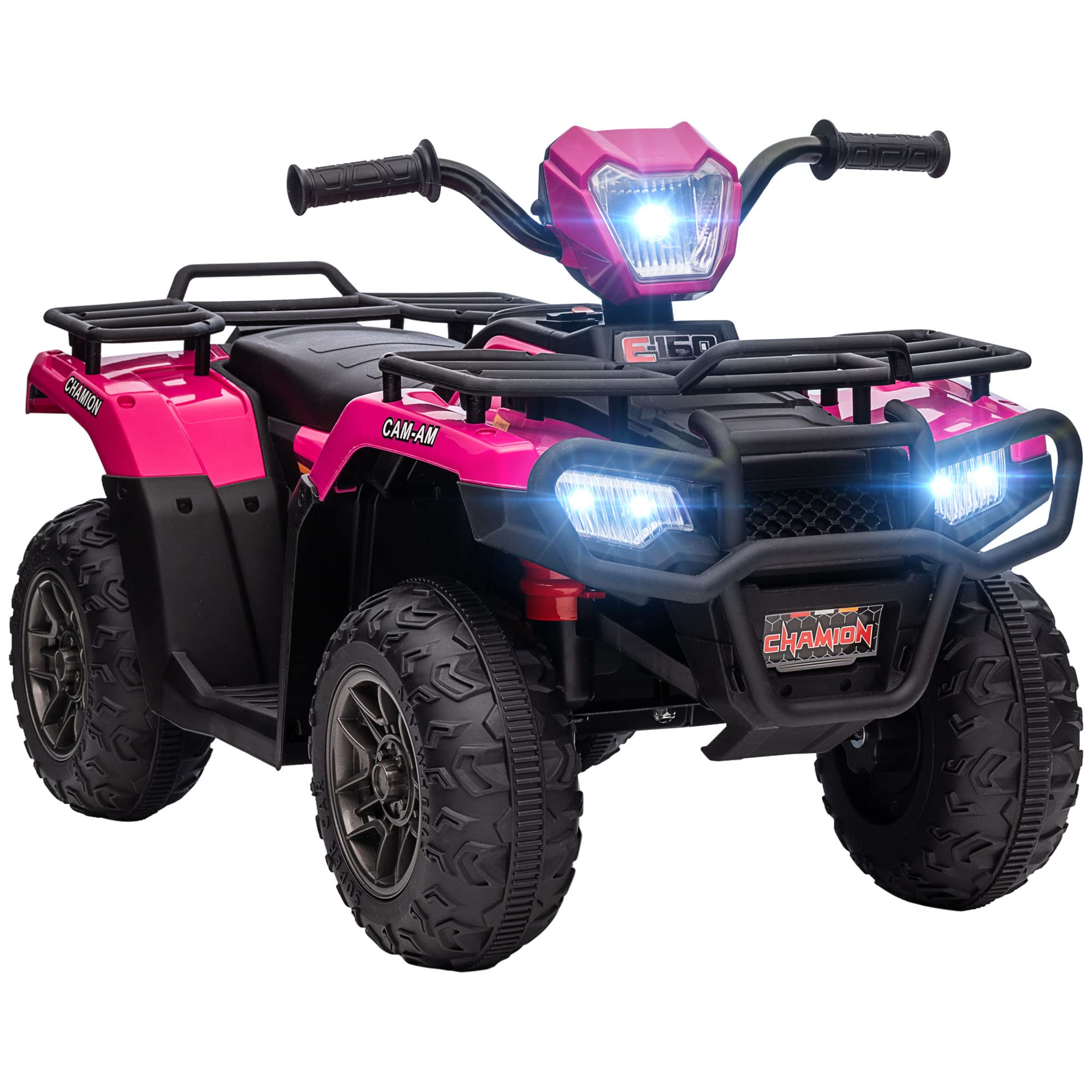 Aosom 12V Ride on ATV for Kids, Kids Electric 4 Wheeler with Headlight, Music, MP3, Treaded Tires, Battery Powered Kids Quad for Toddler, Pink