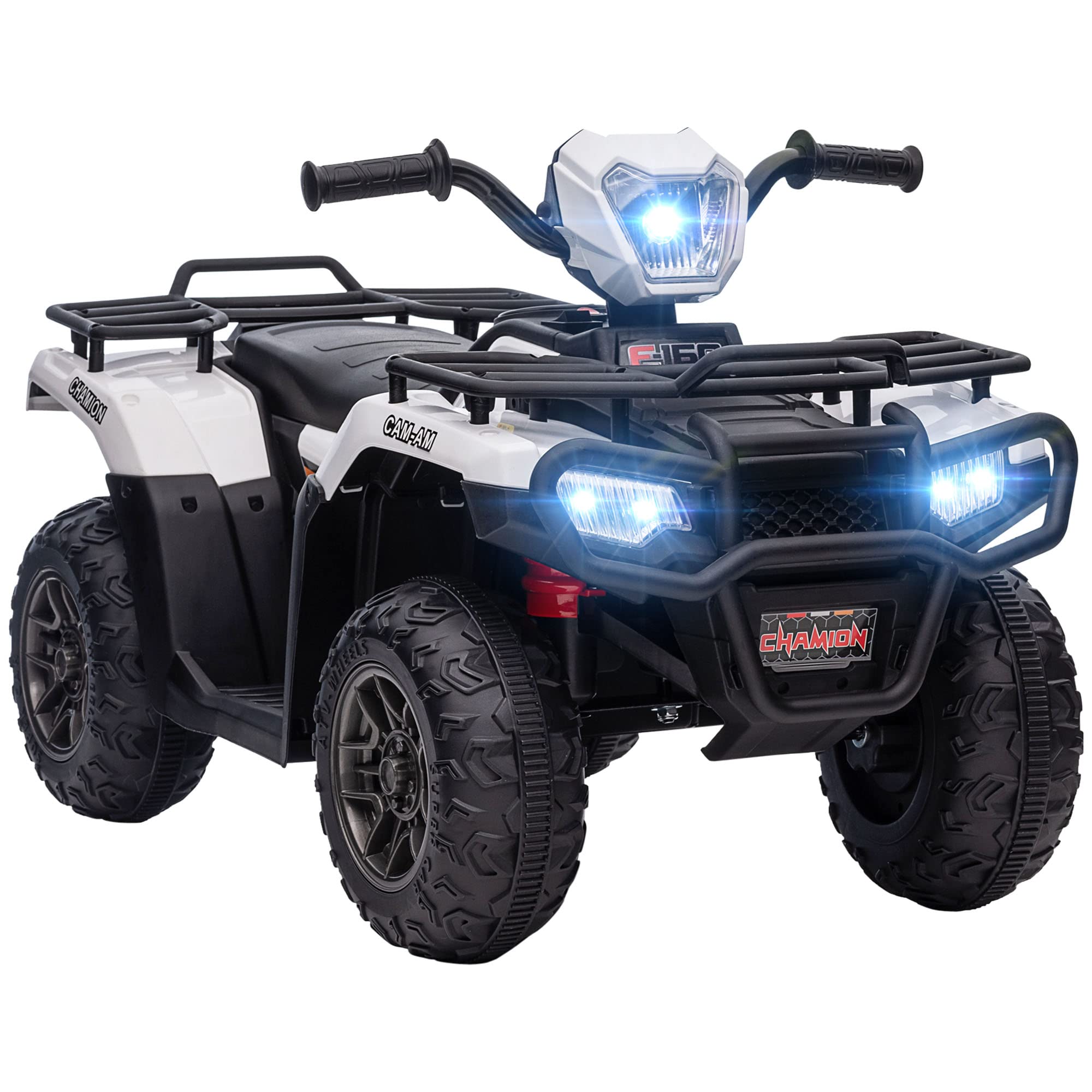 Aosom 12V Ride on ATV for Kids, Kids Electric 4 Wheeler with Headlight, Music, MP3, Treaded Tires, Battery Powered Kids Quad for Toddler, White