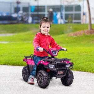 Aosom 12V Ride on ATV for Kids, Kids Electric 4 Wheeler with Headlight, Music, MP3, Treaded Tires, Battery Powered Kids Quad for Toddler, Pink