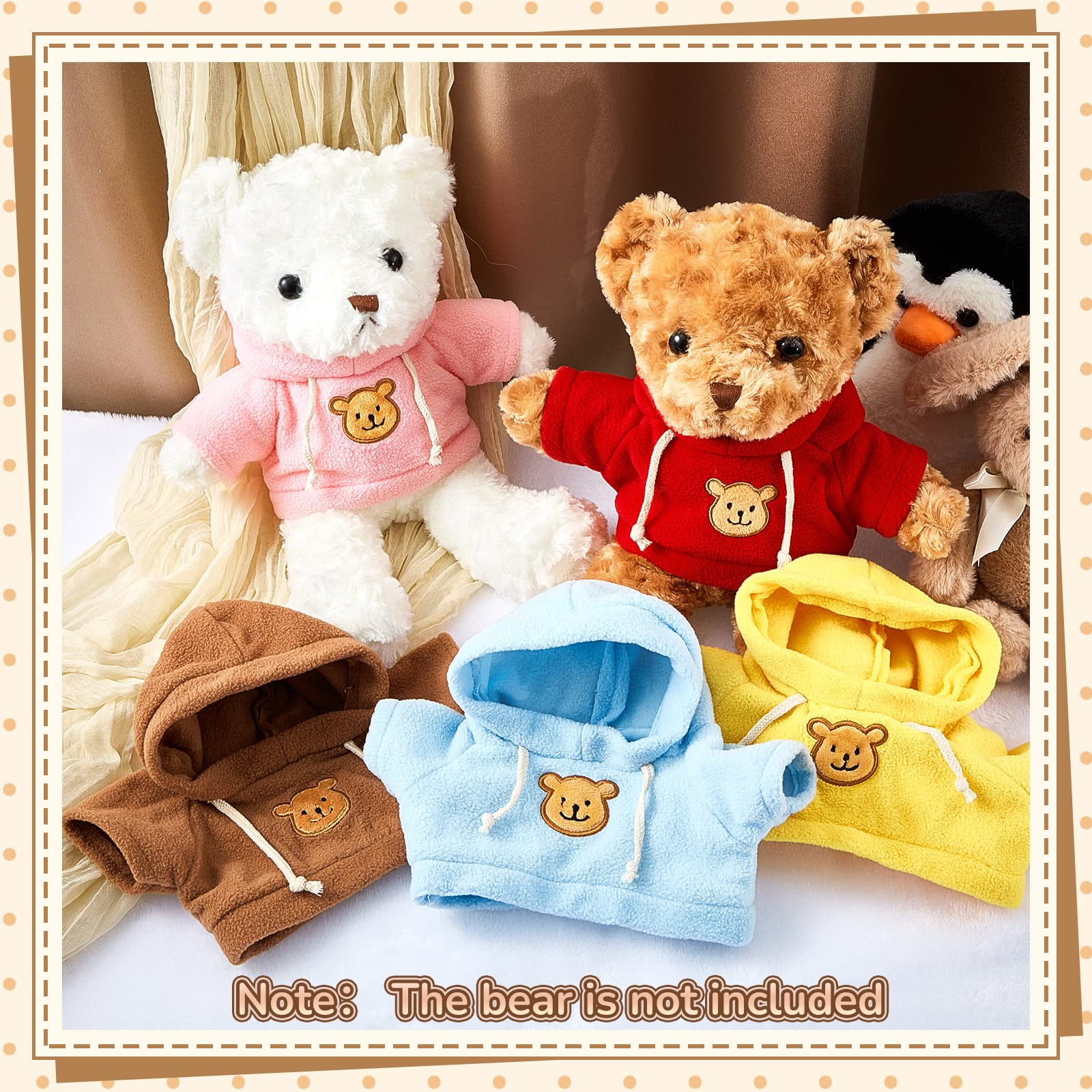 Junkin 5 Pcs Bear Clothes Tee Bear Hoodie Fit 14-18 Inches Bears Sublimation Stuffed Animal Clothes Cute Tiny Clothes DIY Bear Toy Make Your Own Plush Doll Clothes