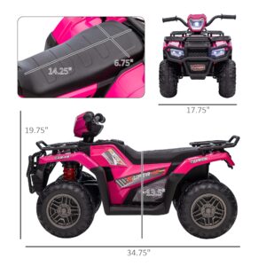 Aosom 12V Ride on ATV for Kids, Kids Electric 4 Wheeler with Headlight, Music, MP3, Treaded Tires, Battery Powered Kids Quad for Toddler, Pink