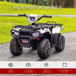 Aosom 12V Ride on ATV for Kids, Kids Electric 4 Wheeler with Headlight, Music, MP3, Treaded Tires, Battery Powered Kids Quad for Toddler, White