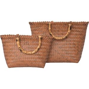 small handwoven tote shopper bag handmade women woven shoulder handbag lightweight basket bag for girls beach travel outdoor vocation