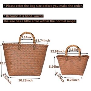 Small Handwoven Tote Shopper Bag Handmade Women Woven Shoulder Handbag Lightweight Basket Bag for Girls Beach Travel Outdoor Vocation