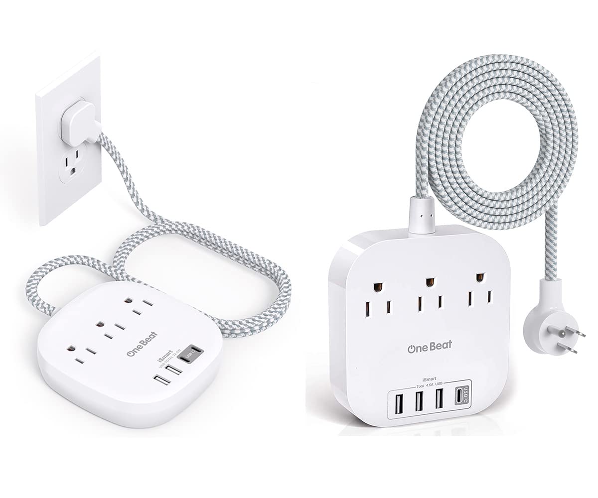 USB C Power Strip, 3 Outlet Multi Plug Outlet Extender, 5 Ft Extension Cord with Multiple Outlet with No Surge Protection