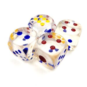 GFDay 24mm Jumbo Dice with Colored Dots, 6-Sided Transparent Dice, Fun Six-Sided Gaming Dice for Farkle, Ten Thousand, Cho-Han and Other Dice Games (Set of 6)