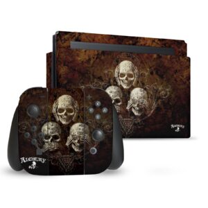 Head Case Designs Officially Licensed Alchemy Gothic No Evil Three Skull Gothic Vinyl Sticker Gaming Skin Decal Cover Compatible With Nintendo Switch Console & Dock & Joy-Con Controller Bundle