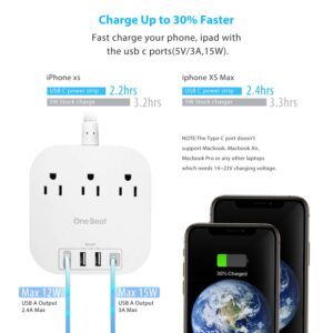 USB C Power Strip, 3 Outlet Multi Plug Outlet Extender, 5 Ft Extension Cord with Multiple Outlet with No Surge Protection