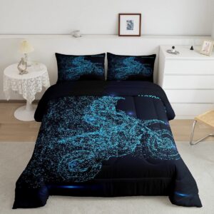 feelyou dirt bike comforter set motocross racer bedding set for kids boys teens racing motorcycle comforter set extreme sports comforter motorbike bedding decoration twin size blue boys