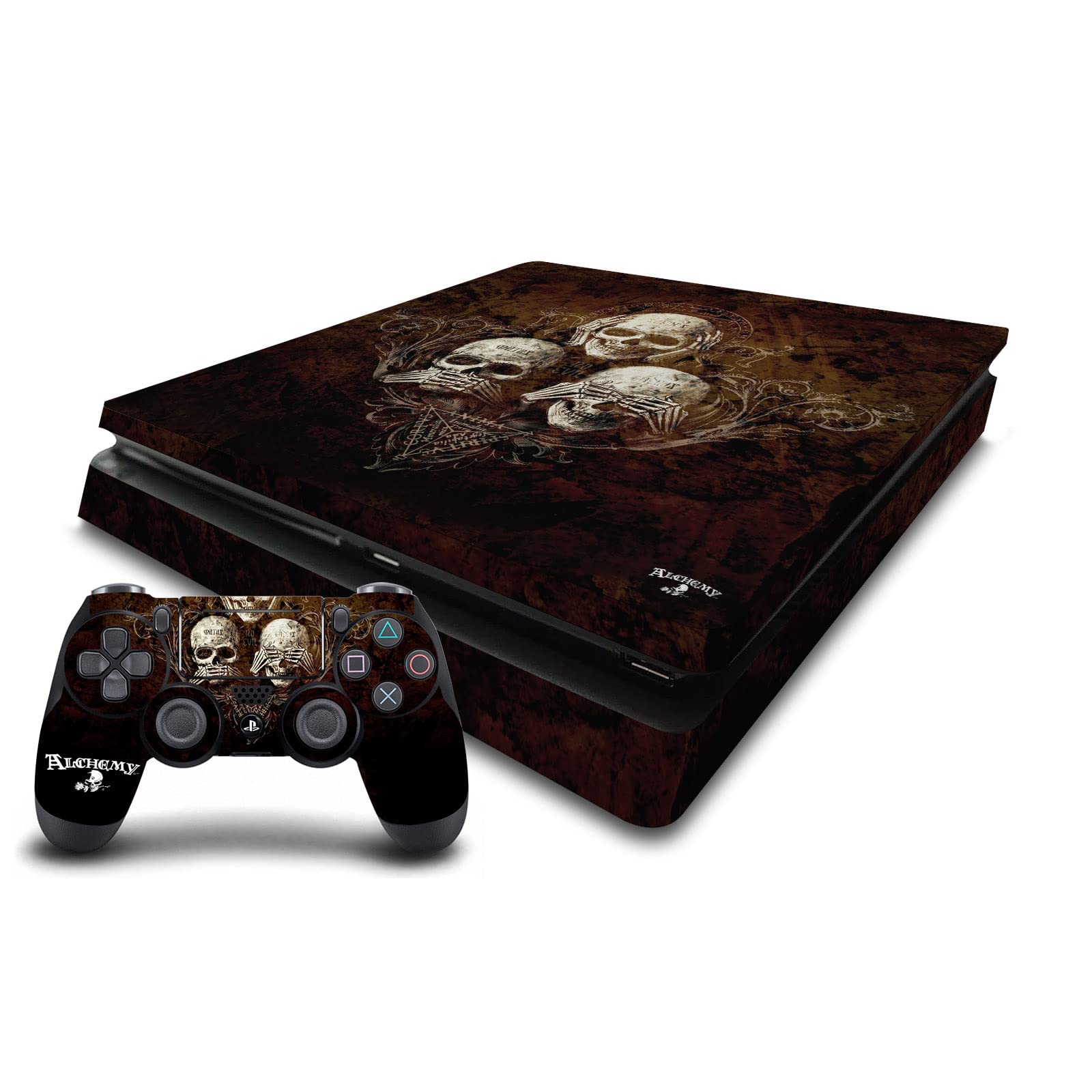 Head Case Designs Officially Licensed Alchemy Gothic No Evil Three Skull Gothic Vinyl Sticker Gaming Skin Decal Cover Compatible With Sony PlayStation 4 PS4 Slim Console and DualShock 4 Controller