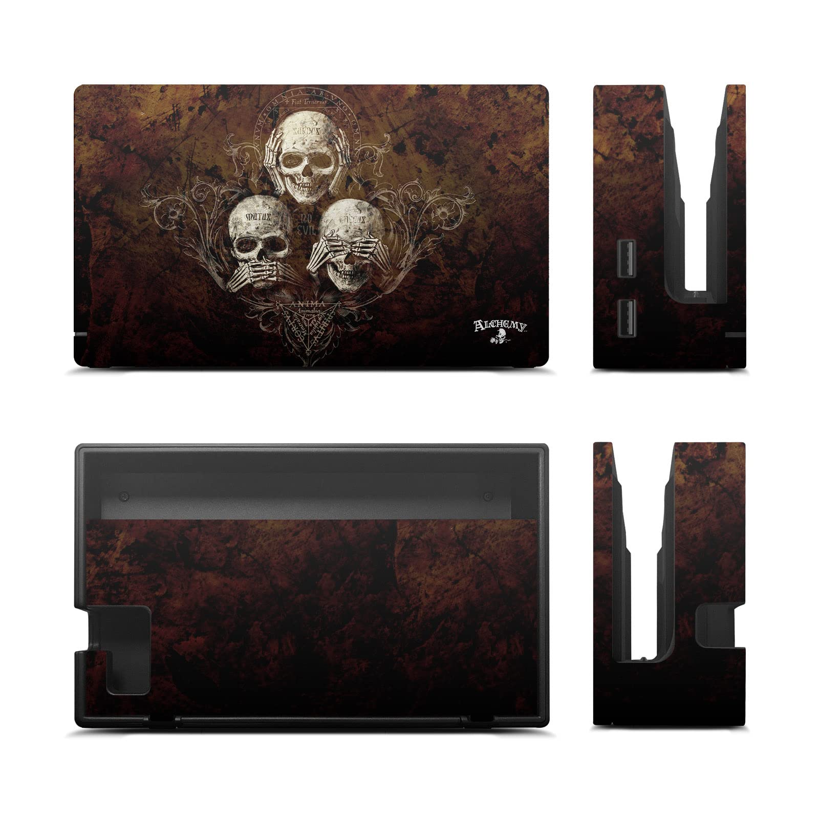 Head Case Designs Officially Licensed Alchemy Gothic No Evil Three Skull Gothic Vinyl Sticker Gaming Skin Decal Cover Compatible With Nintendo Switch Console & Dock & Joy-Con Controller Bundle