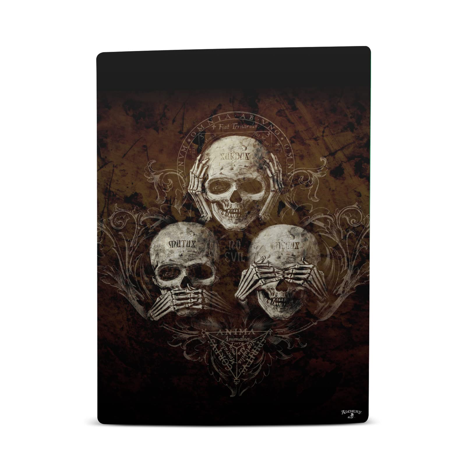 Head Case Designs Officially Licensed Alchemy Gothic No Evil Three Skull Gothic Vinyl Faceplate Sticker Gaming Skin Decal Cover Compatible with Sony Playstation 5 PS5 Digital Edition Console