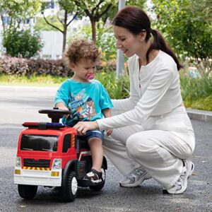 TOBBI Electric Ride on Fire Truck Toy for Indoor/Outdoor with Flashing Lights, Siren, Fire Fighter Sounds Effects, Music and Horn, 6 Volt Fire Truck to Drive for Toddlers 1.5-5 Years Old, Bright Red