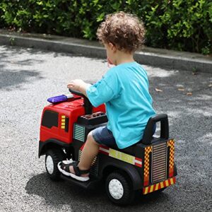 TOBBI Electric Ride on Fire Truck Toy for Indoor/Outdoor with Flashing Lights, Siren, Fire Fighter Sounds Effects, Music and Horn, 6 Volt Fire Truck to Drive for Toddlers 1.5-5 Years Old, Bright Red