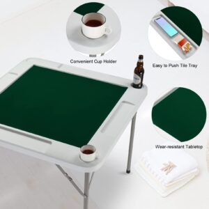 PEXMOR 35" Foldable Mahjong Table, Square 4 Player Card Game Table w/Cup Holders & Chip Grooves, Portable Folding Poker Domino Board Game Table for Blackjack, Texas Hold'em, Jigsaw Puzzles Game